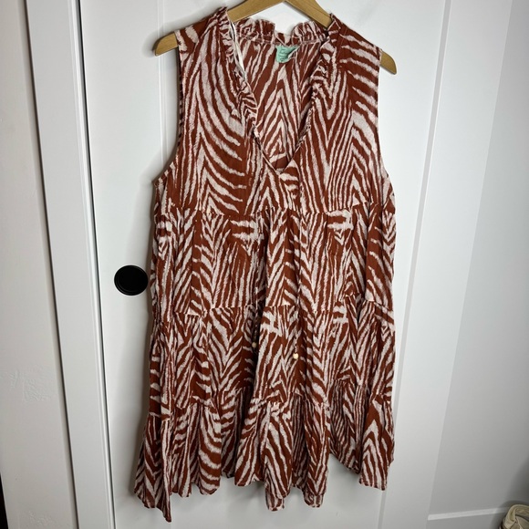 True Destinations Cotton Animal Print Tiered Sleeveless Boho Mini Dress Size XL - Picture 1 of 5